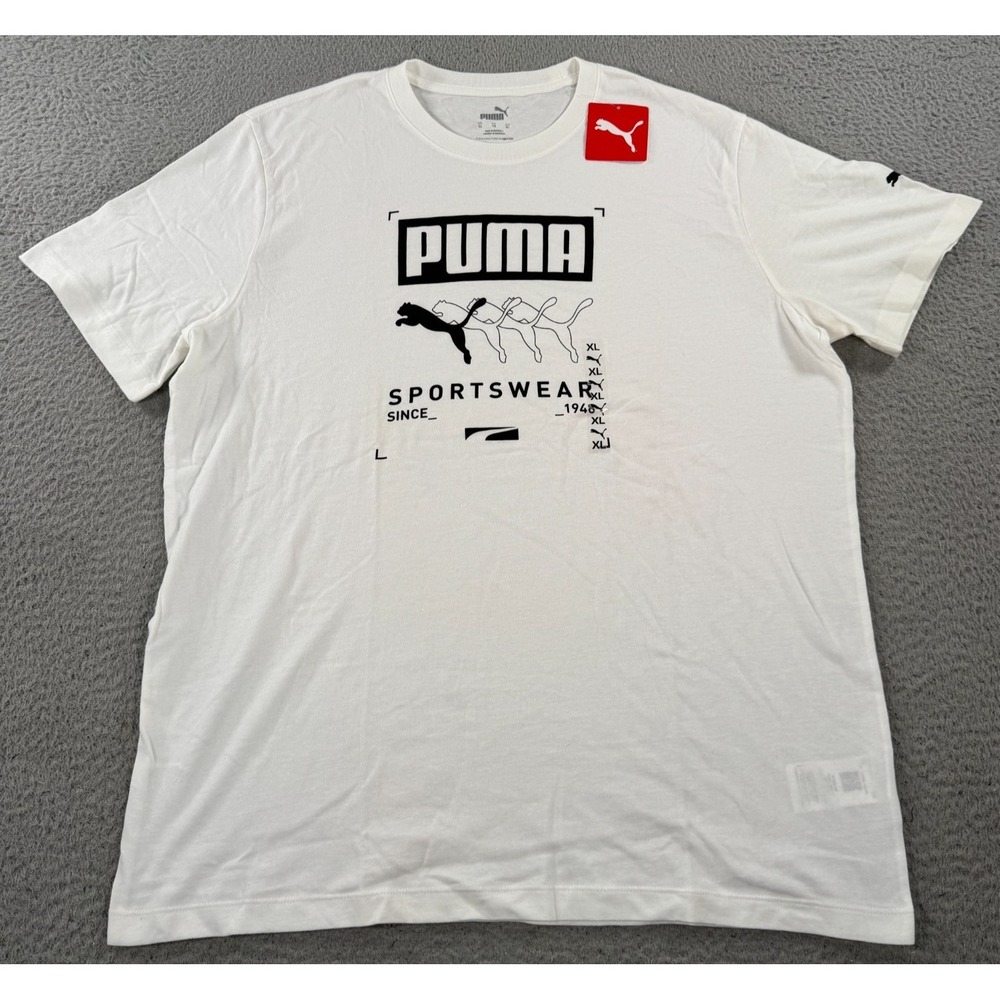 Puma Sportswear Shirt Men's XL White Short Sleeve Crew Neck Graphic‎ Tee NWT